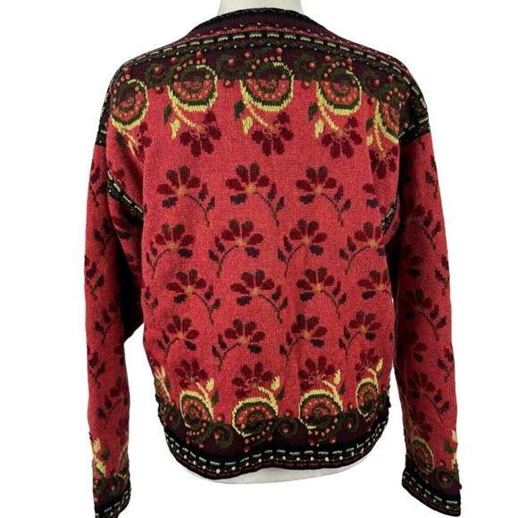 Icelandic Design Full Zip Jacket Wool 3D Knit Textured Floral Vintage Lined L - Picture 10 of 16